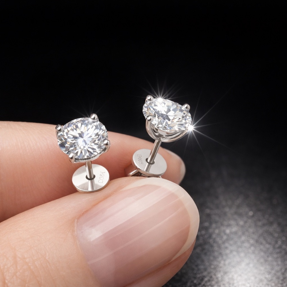 A pair tiny solitaire moissanite silver stud earrings-1.0 carat-Diamond-EM012-BB